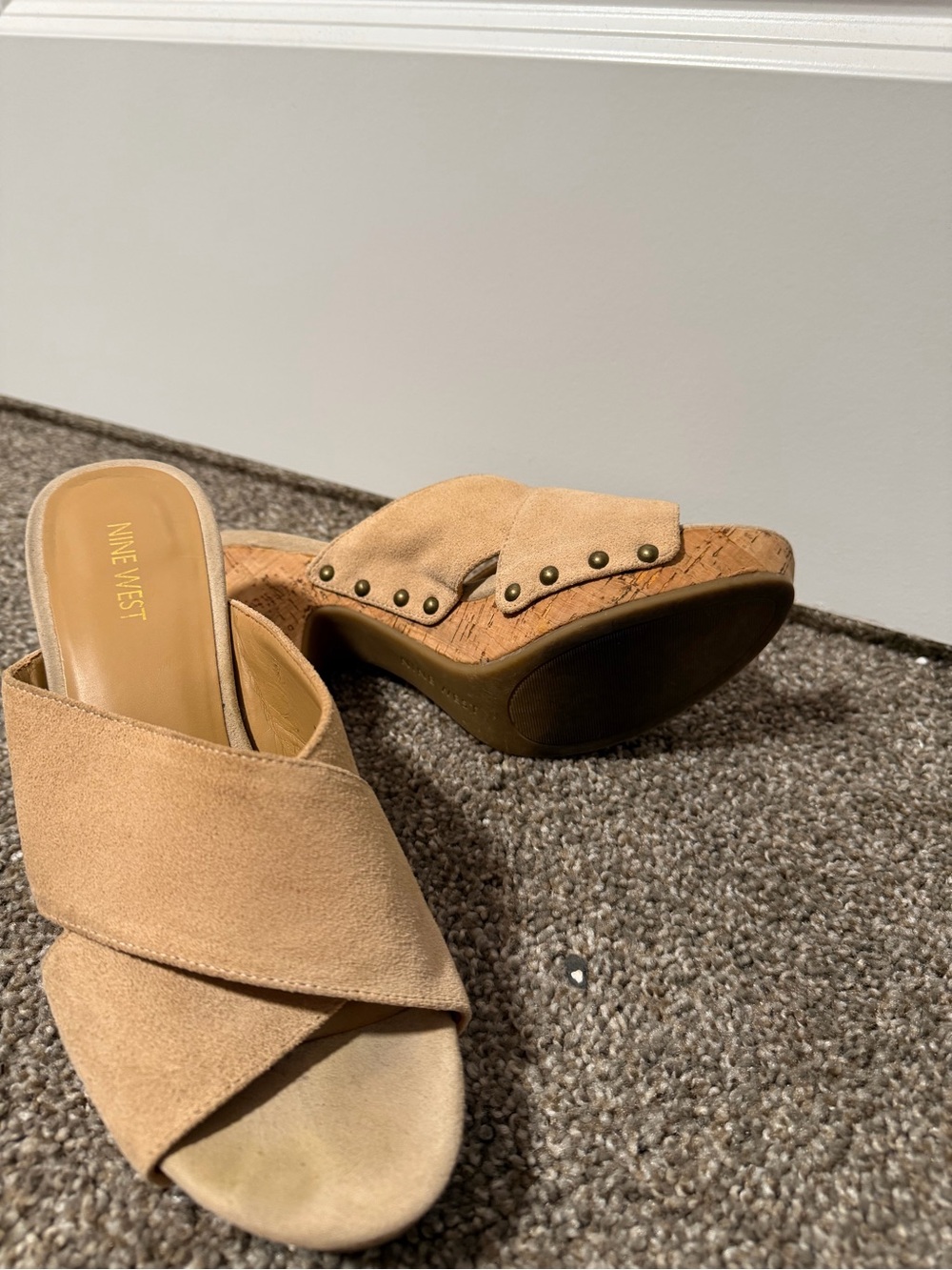 Nine West Tan Suede Crossover Wedge Mules - Picture 4 of 5